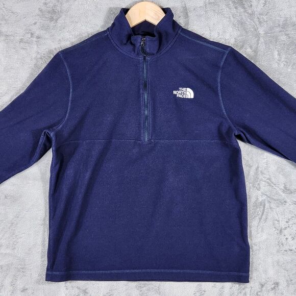 The North Face Sweater Men Medium Navy Blue 1/4 Zip Fleece Pullover Top - Picture 1 of 4